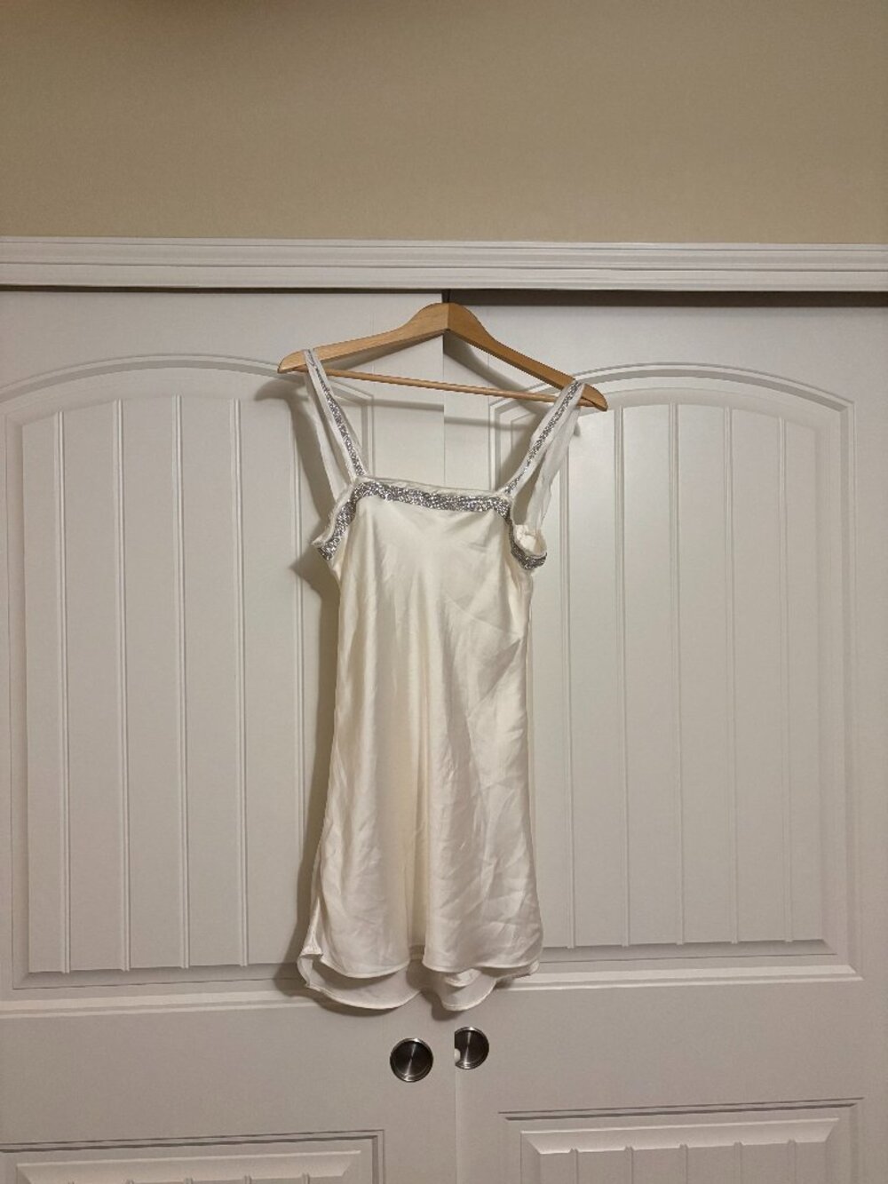 Zara Mini Slip Dress XS Xtra Small White Jewel Silver Trim Lined Party Cocktail